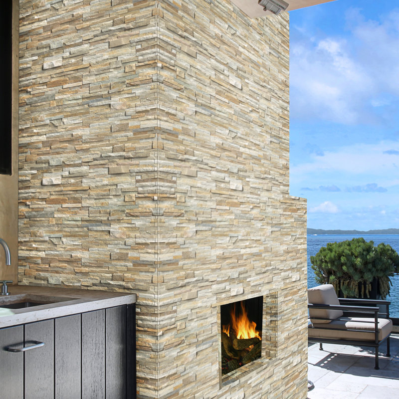 Stonecrest 6 in. x 24 in. Split Face Natural Stone Ledger Panel Wall Tile, Amber Cream