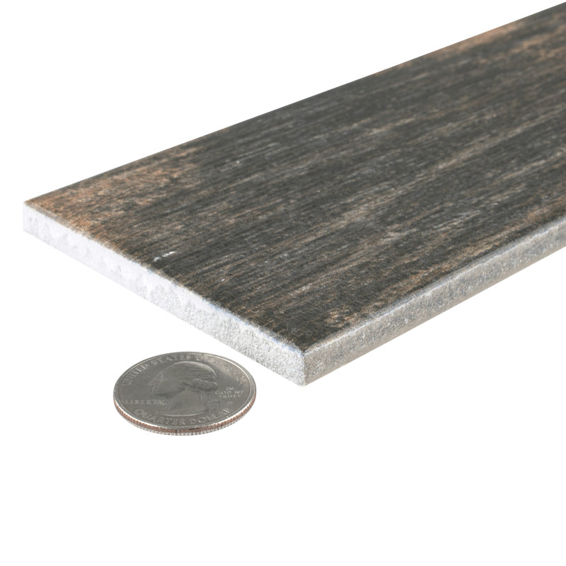 Bora 3" x 18" Porcelain Wood Look Subway Wall & Floor Tile, Dark