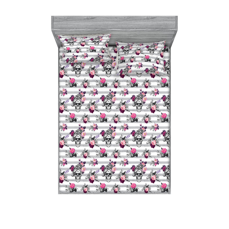 Ambesonne Fitted Sheet & Sham Set, Cal.King Sheet Set with 2 Pillowcases, Yellow/Night Blue Jungle Cranes
