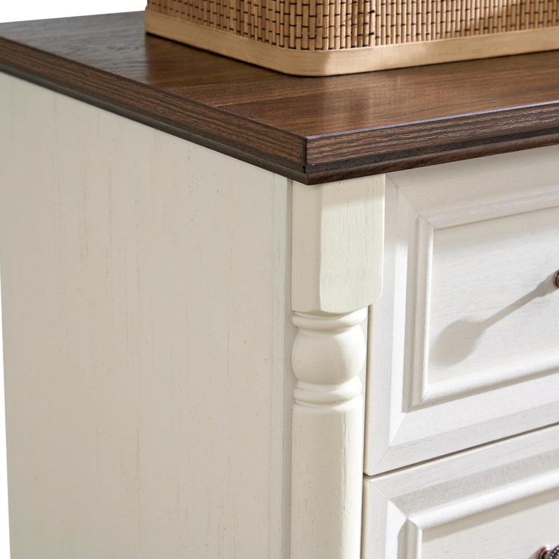 Commode de tiroir pour chambre à coucher avec base en bois et garniture de colonne montante