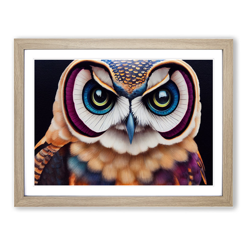XH1022-6560X Owl Watercolour Vol.2 - Single Picture Frame Print, 34cm H x 46cm W x 2cm D, Oak
