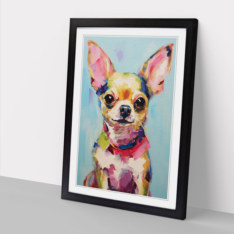 Chihuahua Gestural - Single Picture Frame Print on Wood, Black, 34cm H x 25cm W x 2cm D