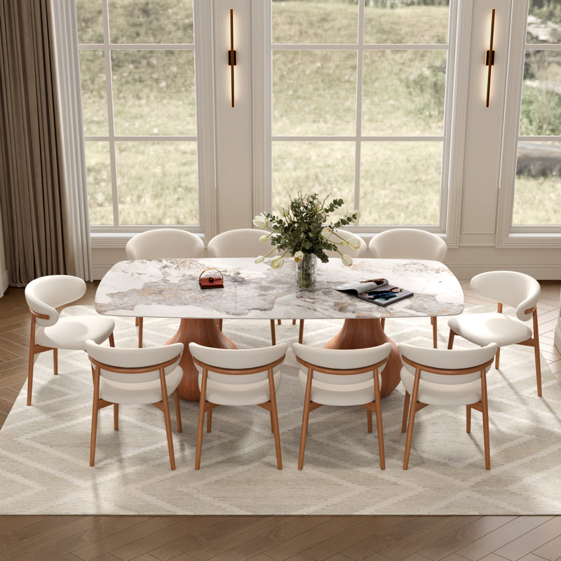 10-People Large Dining Set 93.7", Walnut, Amber, 11 Pieces: Table, 10 Chairs