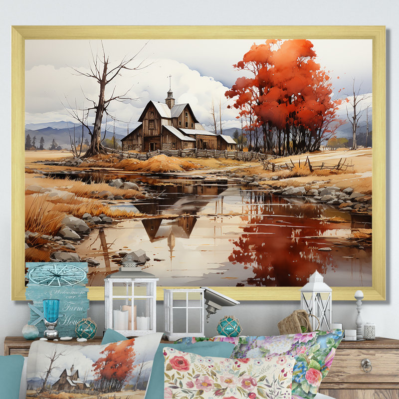 Paysage paisible de basse-cour II, H 30 po x l 40 po x P 1,5 po, Cadre doré simple