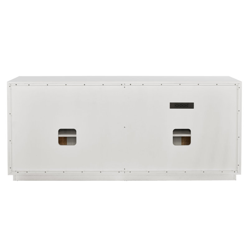 80'' White and Tan Cane Door Media Console