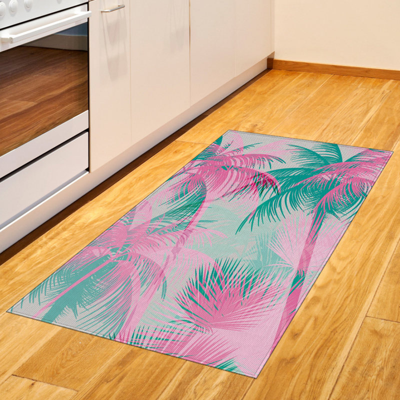 Tapis décoratif à haute densité en fibres de polyester Palm Leaf, Rectangle 2 pi 7 po x 5 pi