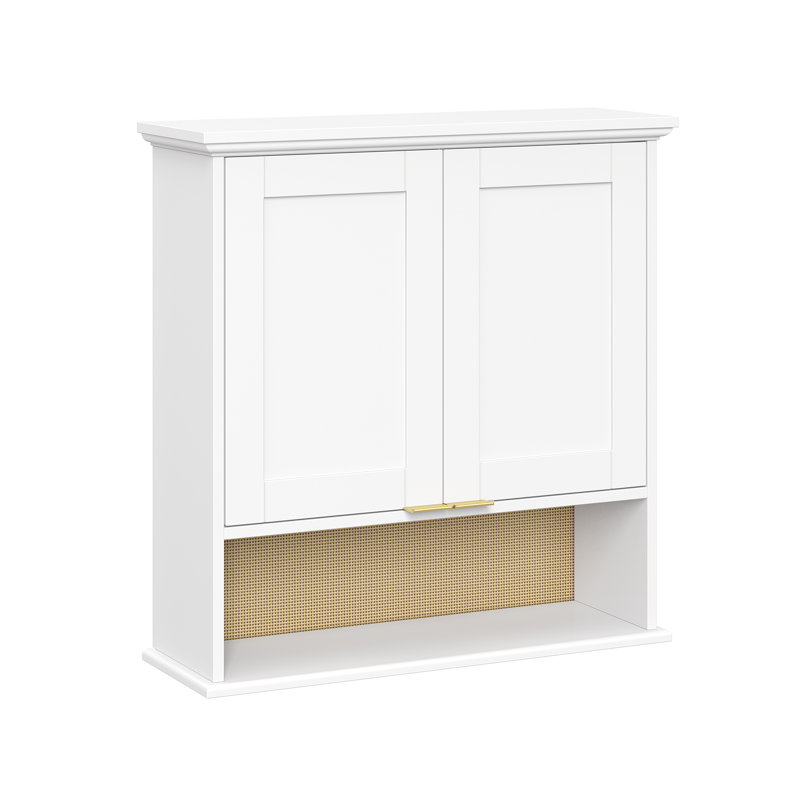 Shorewood Two-door Wall Cabinet With Rattan Backboard – White