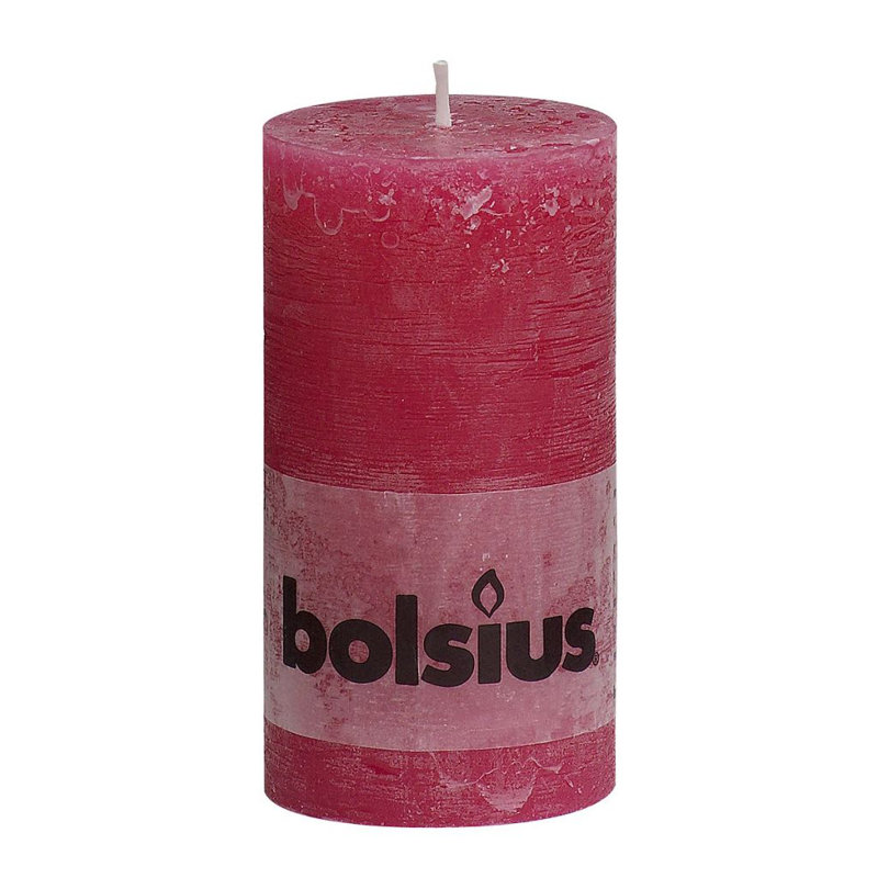 Bolsius Rustic Pillar Candle, 13cm H x 6.8cm diameter, Fuchsia