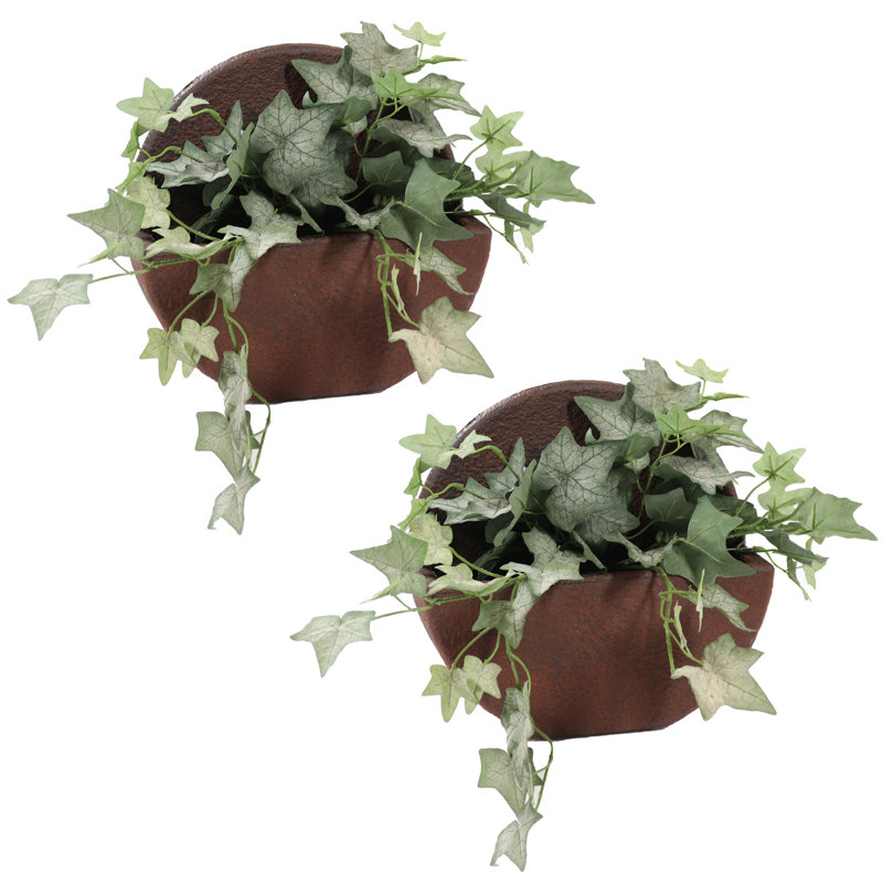 Pot à fleurs mural en polyrésine brun Markki - 12 po x 4 po x 11,5 po - ensemble de 2, 2