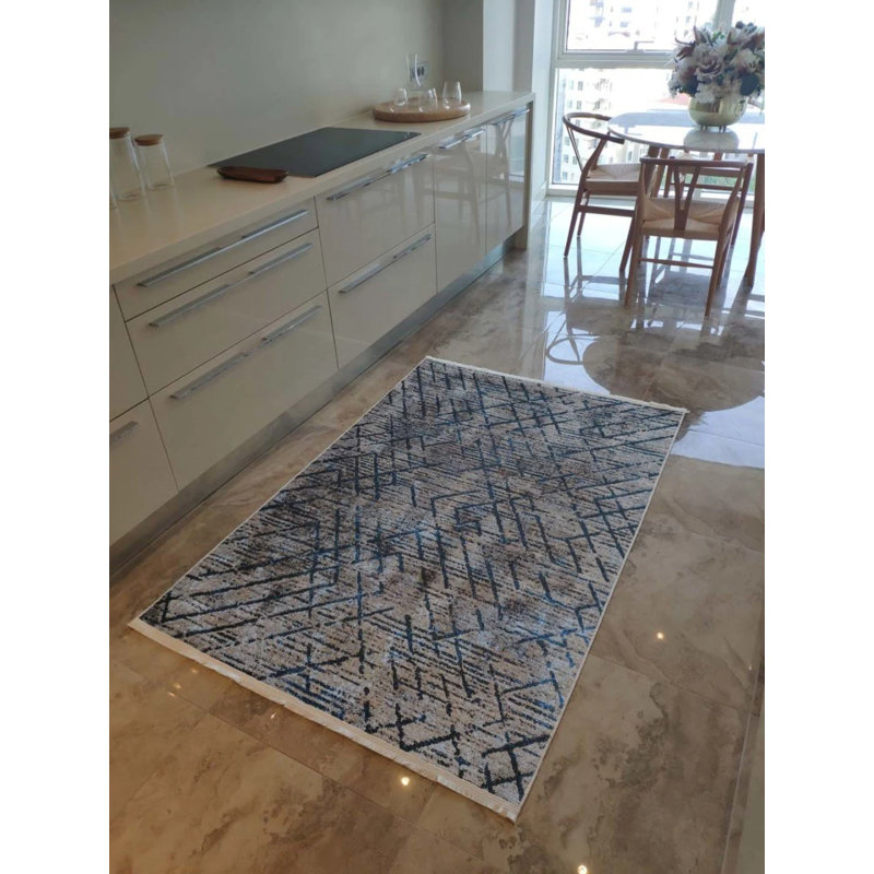 Coton mathaîné à rayures numériques gris mathaï; Tapis chenille antidérapant, Rectangle 2 pi 7 po x 3 pi 3 po