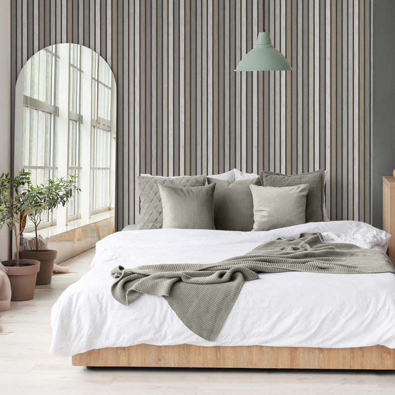 Papier peint rétro gris Slatwork, Gris