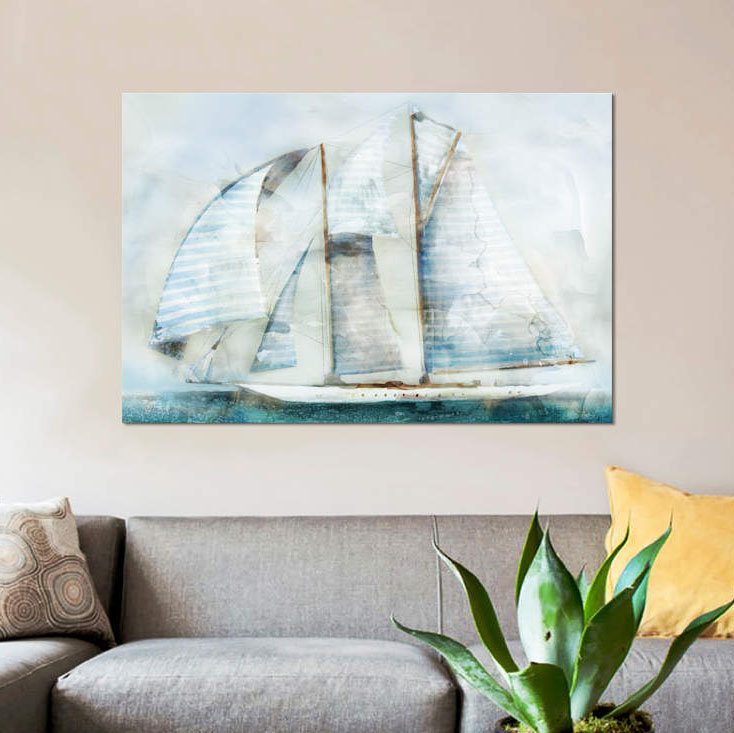«Sailboat Blues II», reproduction sur toile, H 40 po x l 60 po x P 1,5 po, Toile tendue, Pas de tapis