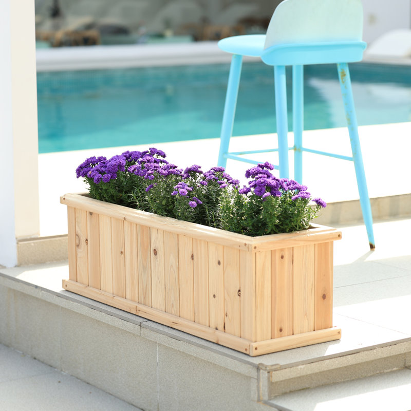 Barros Solid Cedar Rectangular Planter Box with Drainage Holes, Beige, 12" H x 40" W x 12" D
