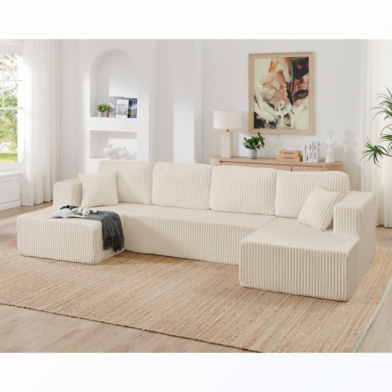 Canapé modulaire rembourré en U, Beige Corduroy