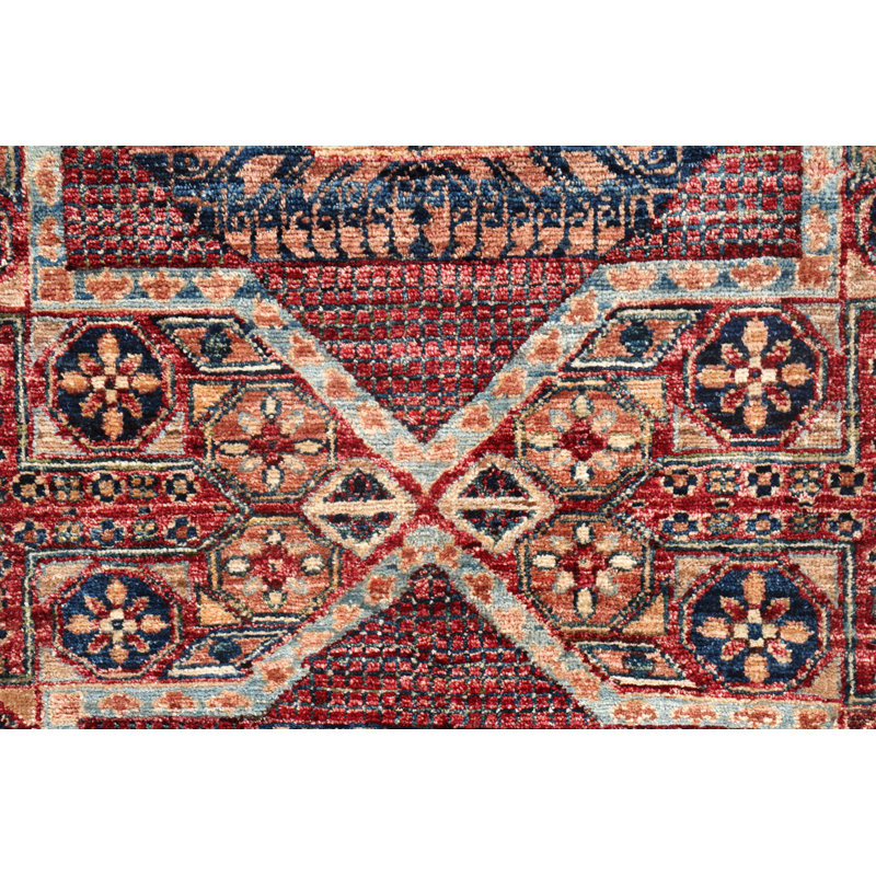 Hand-Knotted High-Quality Red and Navy Runner