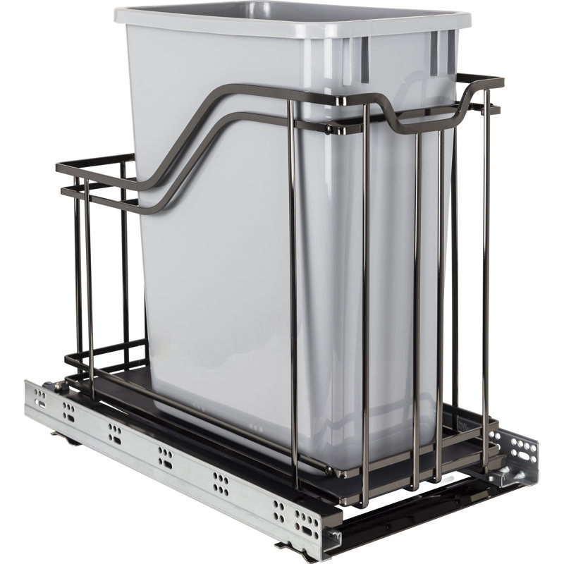 Steel Open Pull Out Trash Can - 8.75 Gallons, Black Nickel/Gray