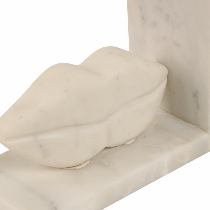 Bookends Marble Stone Lip-Shaped Sculptural Design 6x3x5 Inches White Contemporary Modern for Home Office Set of 2