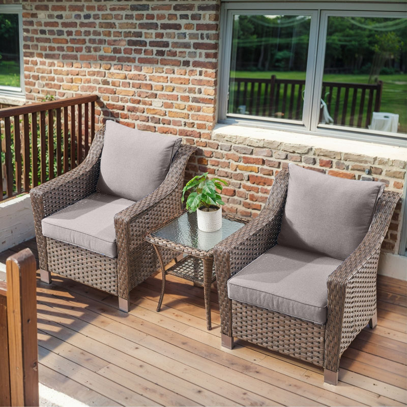 Jenesys Outdoor Wicker Club Chairs & Side Table Set - Weather-Resistant, Gray