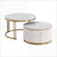 Ensemble de 2 tables basses gigognes blanches et dorées modernes avec tiroirs, peu encombrantes pour le salon
