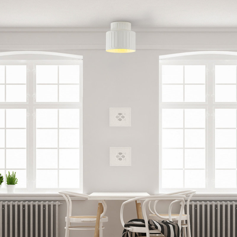 Plafonnier encastré 1 lumière, abat-jour effet céramique, blanc cassé mat, nervuré, bricolage, salle à manger, cuisine