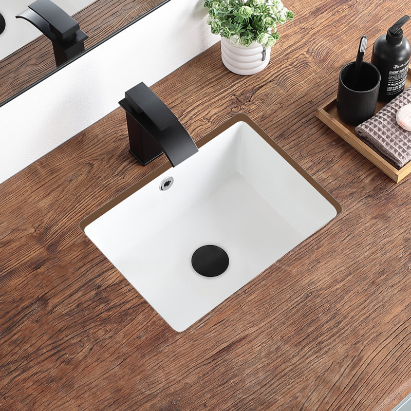 Lavabo de salle de bain rectangulaire encastré en céramique blanc avec trop-plein 15,7 "x 11,7"