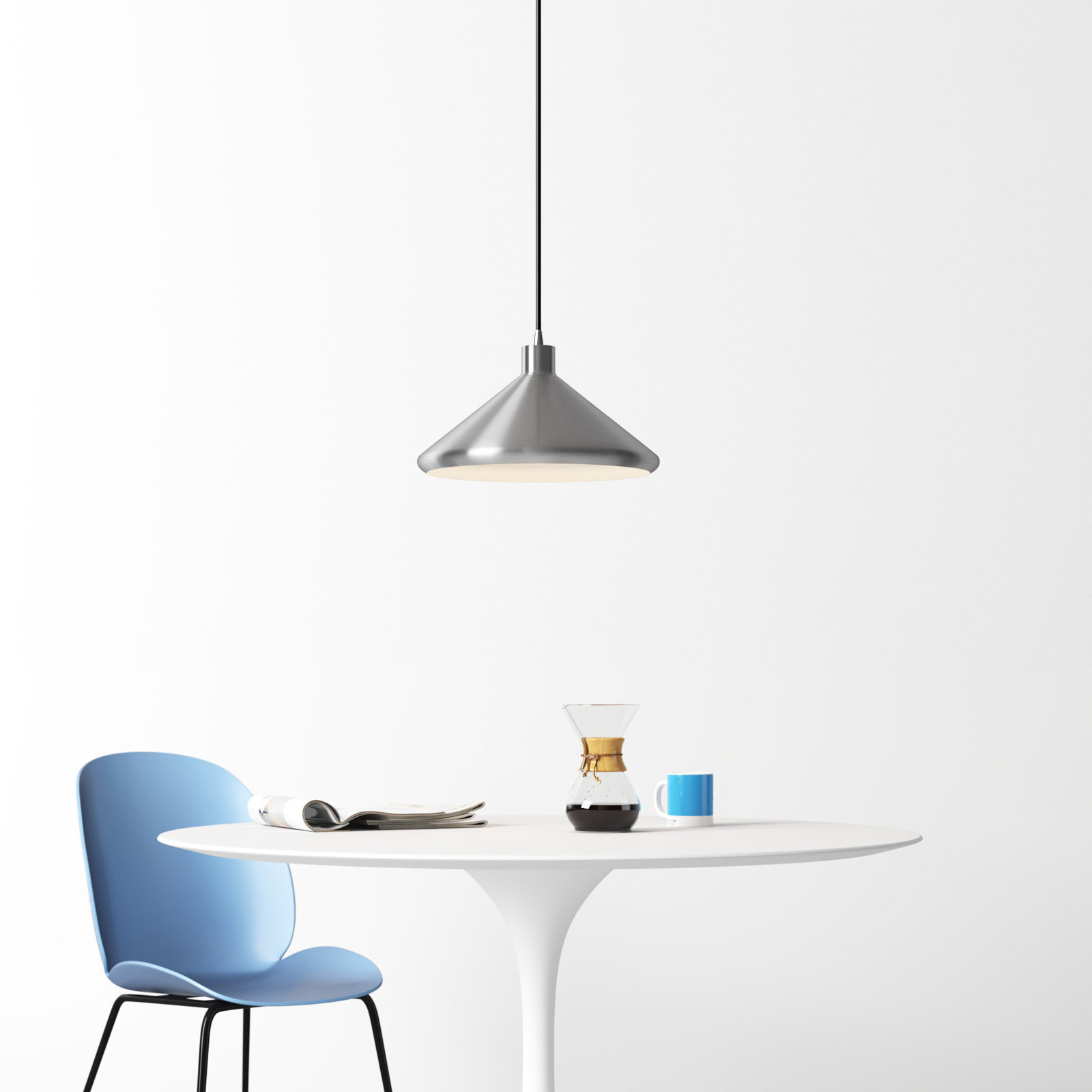 Schultz Dimmable Dome Single Light Pendant, Brushed Aluminum, 13" H x 15.25" W x 15.25" D