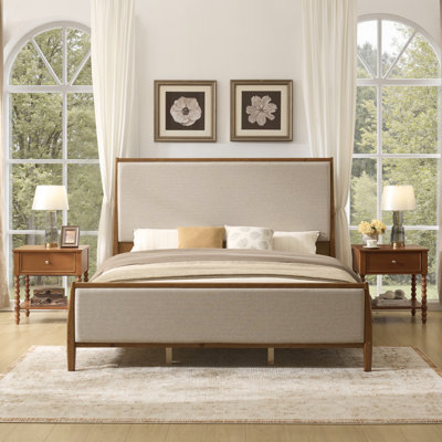 Solid Pine Bed with Upholstered Headboard and Footboard