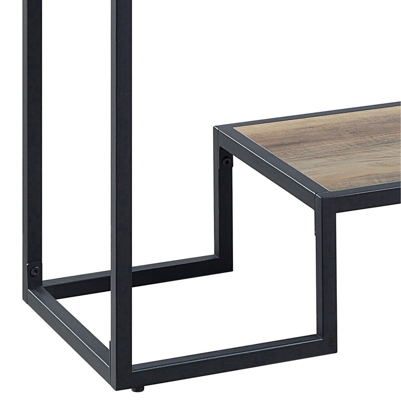 Rectangular Rustic Table In Oak And Black With Extra Storage - Industrial Look Versatile For Home Decor
