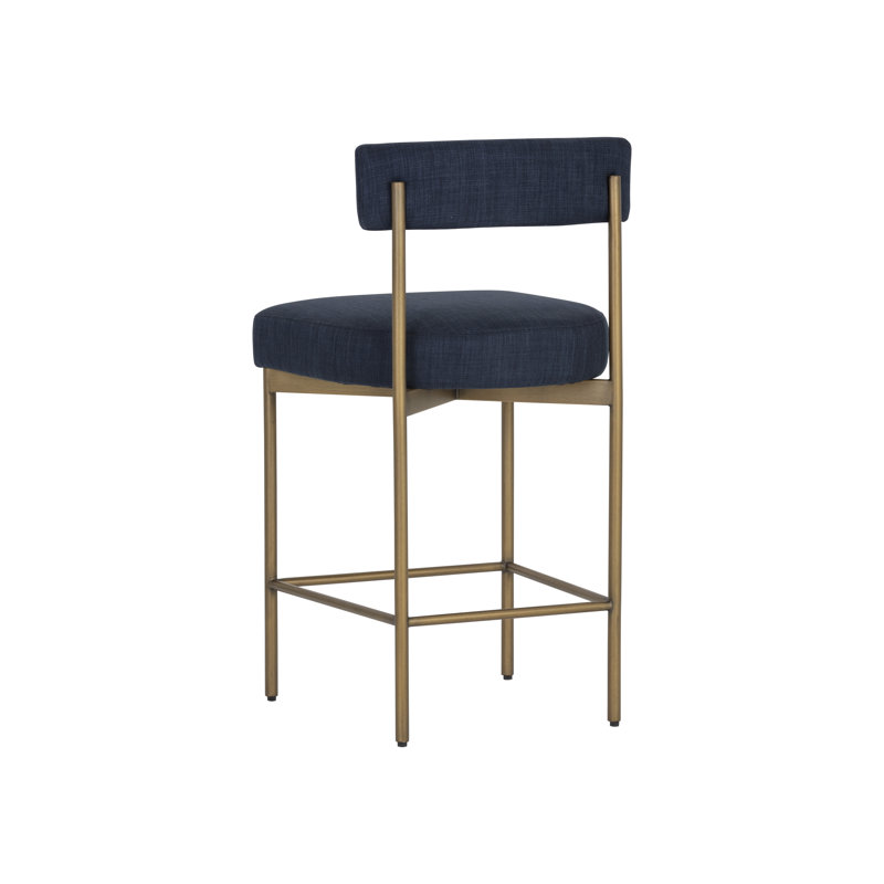 Seneca Upholstered Stool with Metal Frame, Blue