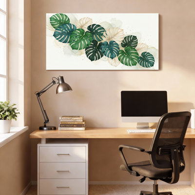 Ensemble de 1 tableau sur toile tendue, aquarelle de feuilles de Monstera tropicales