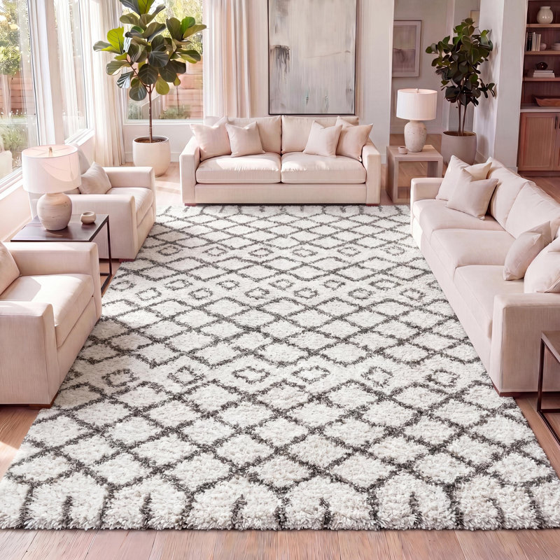 Tapis beige / gris foncé à poils longs Algaida, Rectangulaire 3 pi x 5 pi