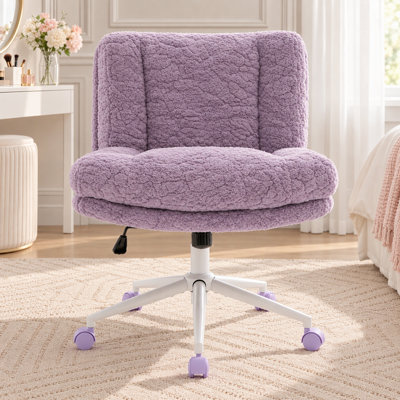 26.4" Spacious Vanity Chair - Faux Rabbit Hair Upholstery Office Chair, Multi-Adjustable For Comfort
