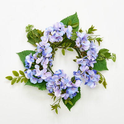 13" Purple Hydrangea Wreath with Green Leaves