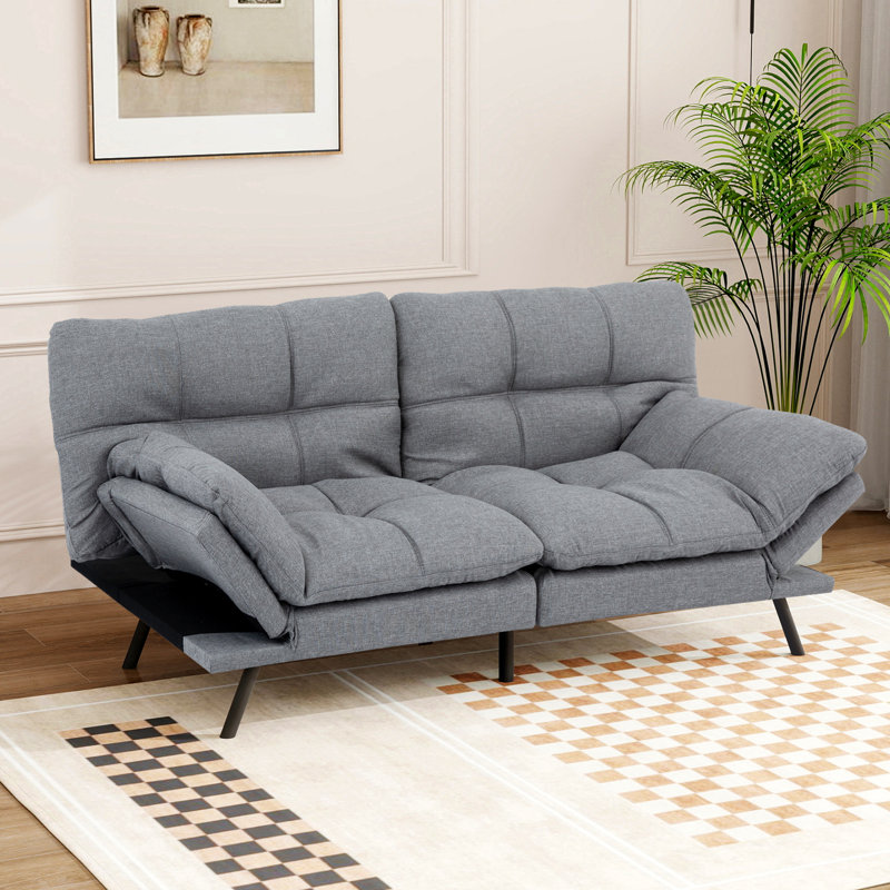 Oppelo 71'' Upholstered Convertible Sofa, Twin Sleeper Sofa Bed, Light Gray Linen