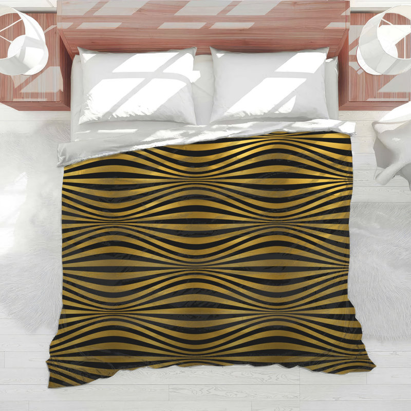 Gold Black Waves Comforter, Twin