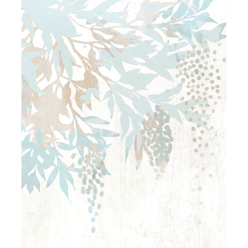 Nature Blue and Cream Distressed Background with Contrast Foliage - Painting Print, 30cm H x 20cm W, Wrapped Canvas