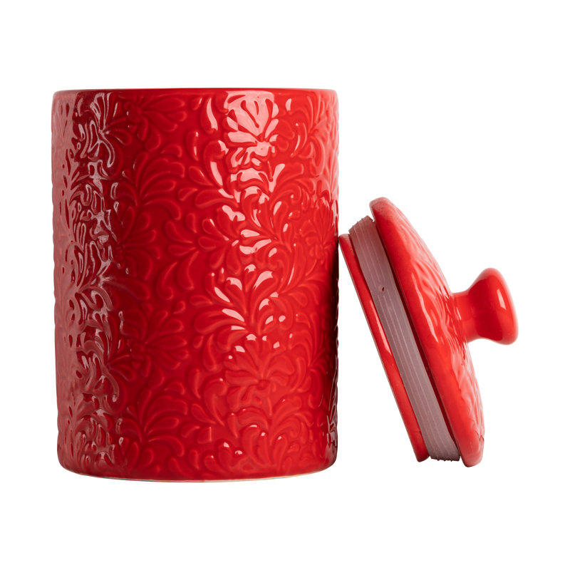 Ensemble de pots de cuisine embossés 3 pièces Fleur, Rouge