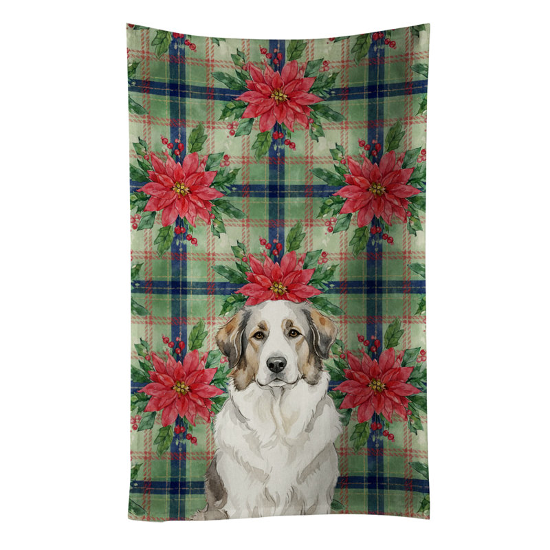 Badger Great Pyrenees Christmas PoinsettIas Kitchen Towel, Badger Great Pyrenees