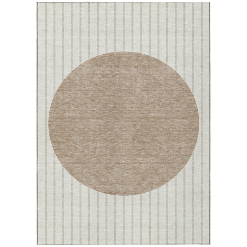 Tapis extérieur lavable à rayures ivoire et brun 10 pi x 14 pi