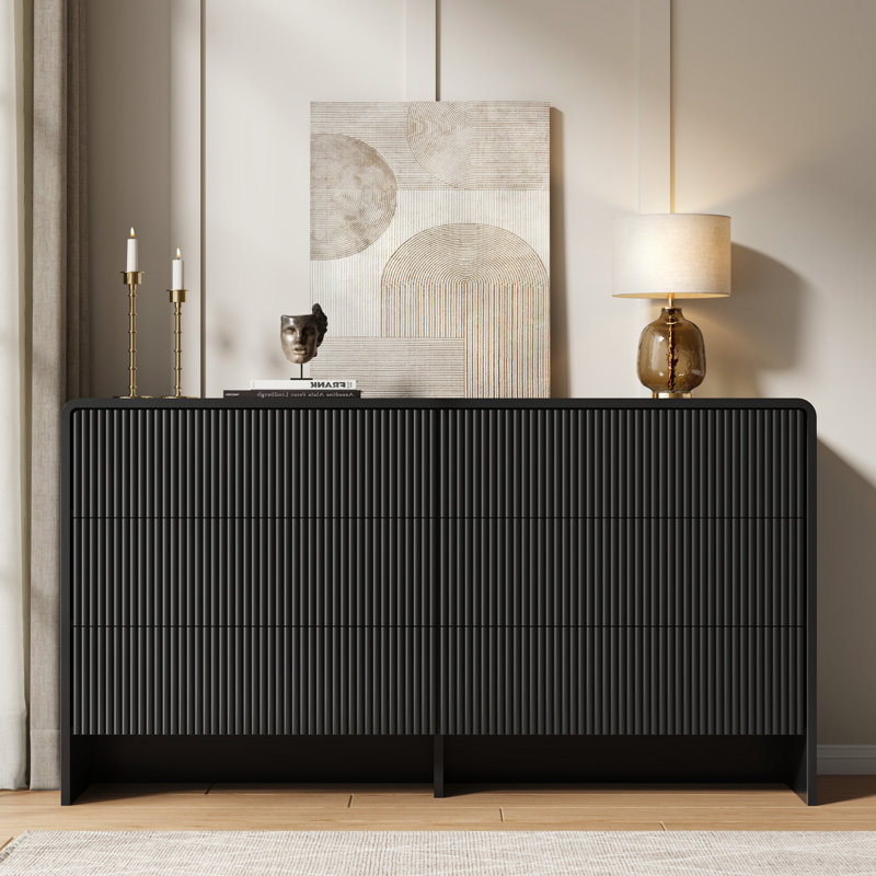 55.1" W 6 - Drawer Dresser, Black