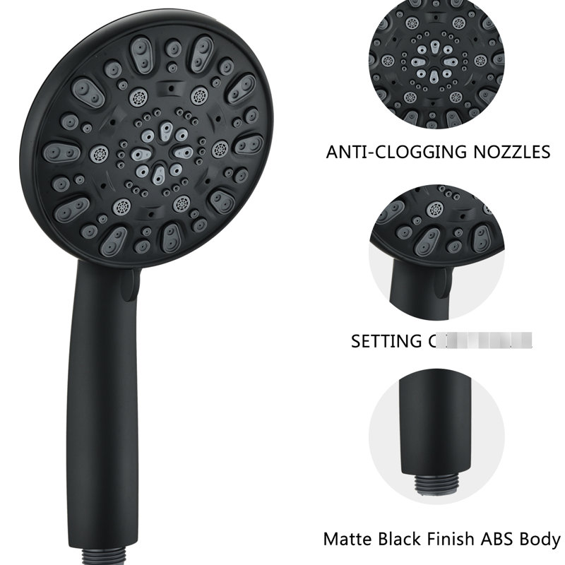 Handheld Shower Faucet In Matte Black With 7 Spray Patterns And Arm Options Water Saving Design