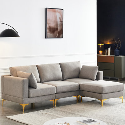 Mervi Upholstered 92.9 " Polyester L-Shaped Sofa & Chaise with Ottoman