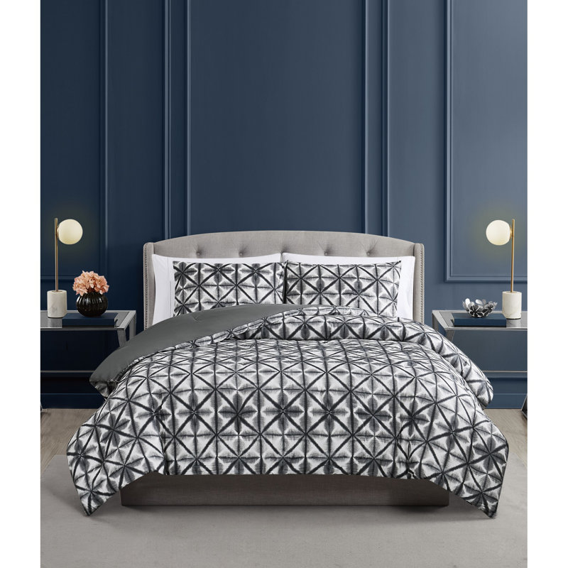 Ensemble d'édredon Vince Camuto Shibori Classic, Édredon pour grand lit + 2 taies décoratives