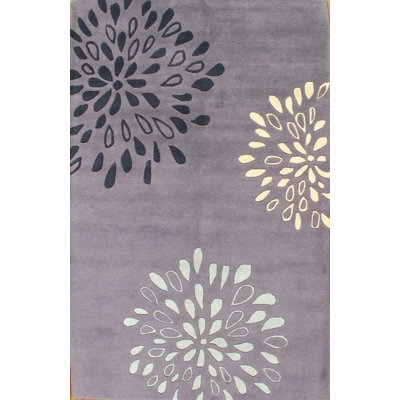 Floral Handmade Hand Tufted Rectangle 5' x 8' Wool/Cotton Area Rug in Blue/Black/Yellow/Gray -  Isabelline, 17D5300AD6C94E1EA61A1A62028646D3