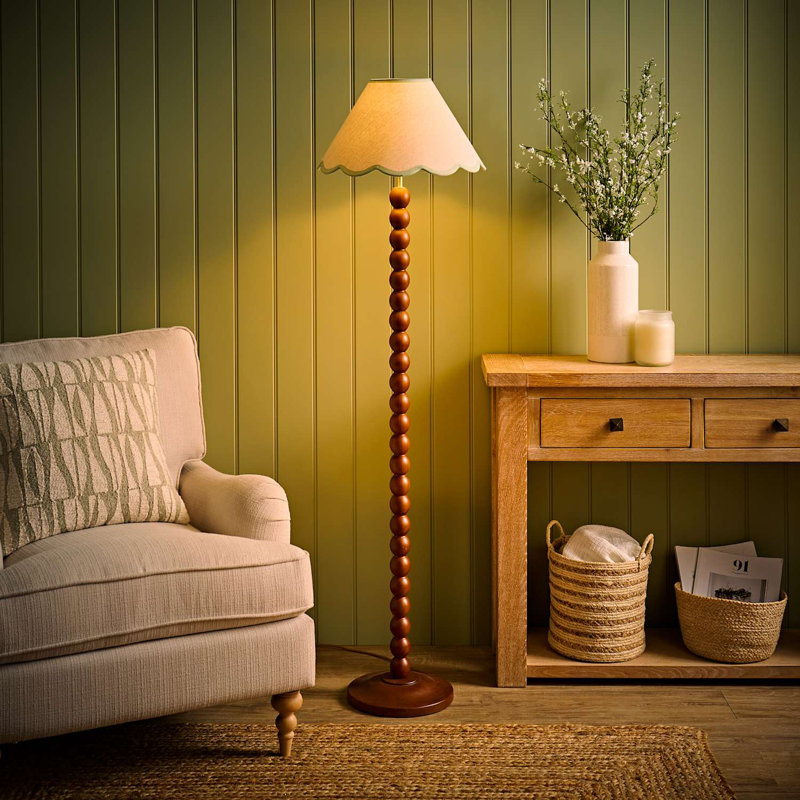 Helgomar 130cm Matte Traditional Floor Lamp, Brown, Cream/Green