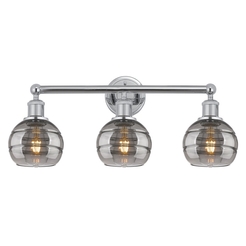Éclairage pour meuble-lavabo 3 lumières Natick, Chrome poli, Gris fumée clair