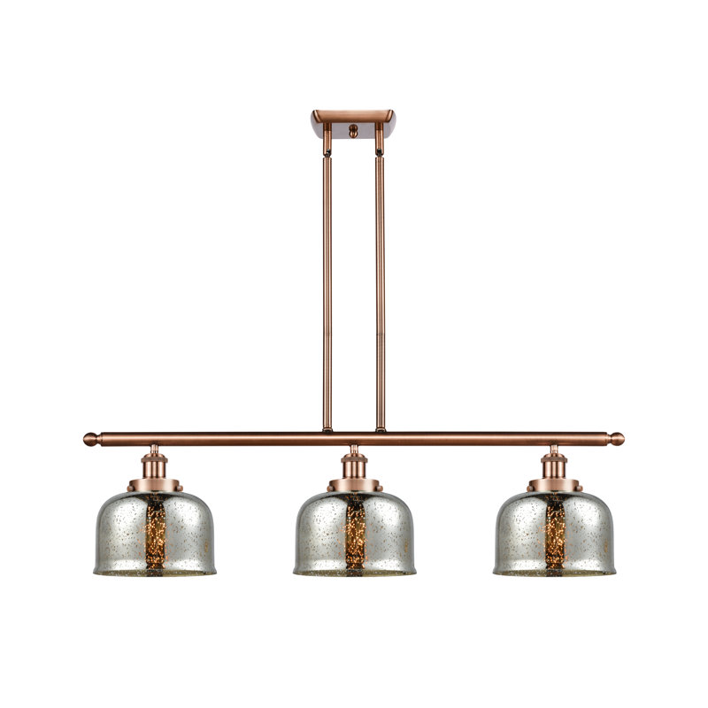 Luminaire suspendu linéaire à 3 lumières pour îlot de cuisine Harel, Cuivre antique, Mercure plaqué argent