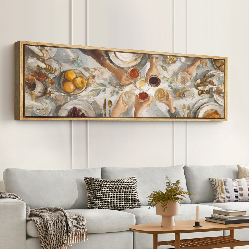 Neutral Toned Feast Celebration Artwork Extra Large Pictures Framed Canvas Print Wall Art, 20" H x 60" W, Natural