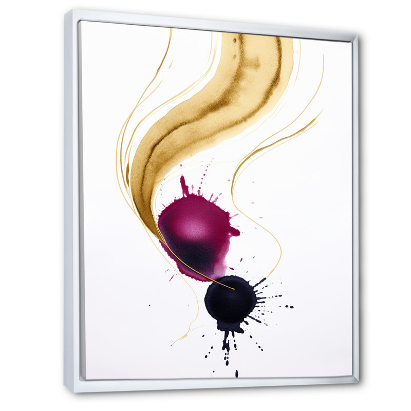 Encre magenta exquise, nuages d'encre I - peinture murale abstraite, H 44 po x l 34 po x P 1,5 po, Cadre flottant blanc