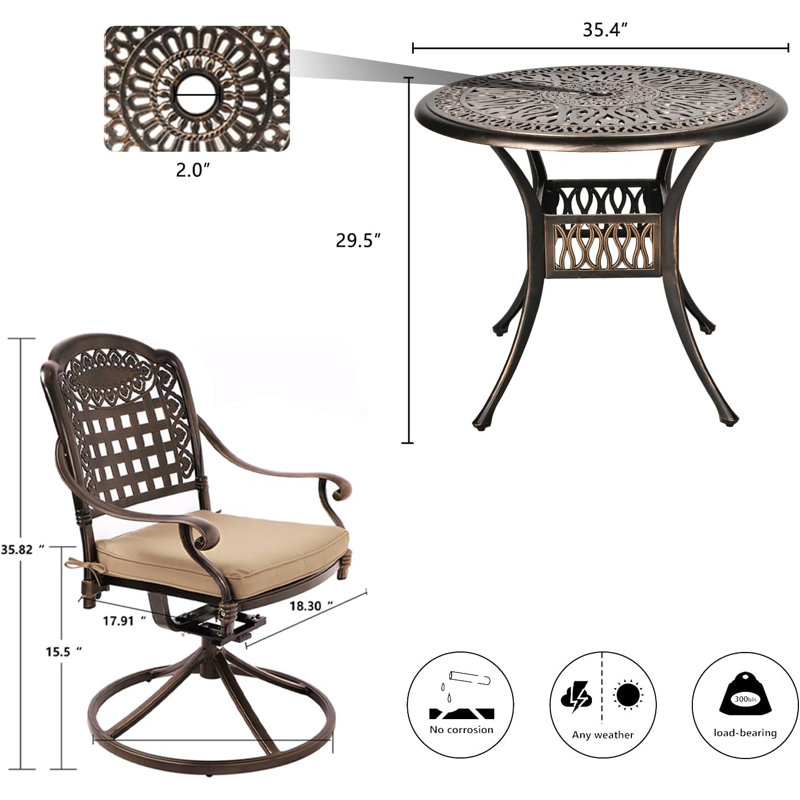 Asghar 4 - Person Patio Dining Set with Round Table , Cushions Included